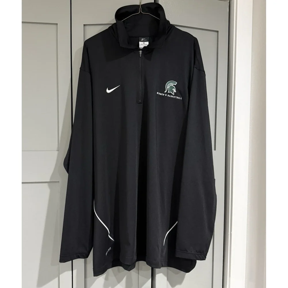 Michigan State Spartans MSU 1/4 Zip Pullover Nike Dri-Fit Black Men's XL Logo
